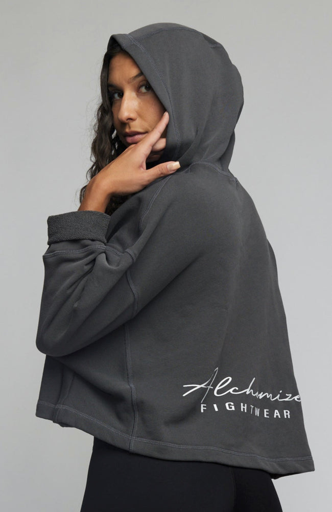 LIMITED EDITION: Signature French Terry Drop Shoulder Cropped Hoodie - Charcoal
