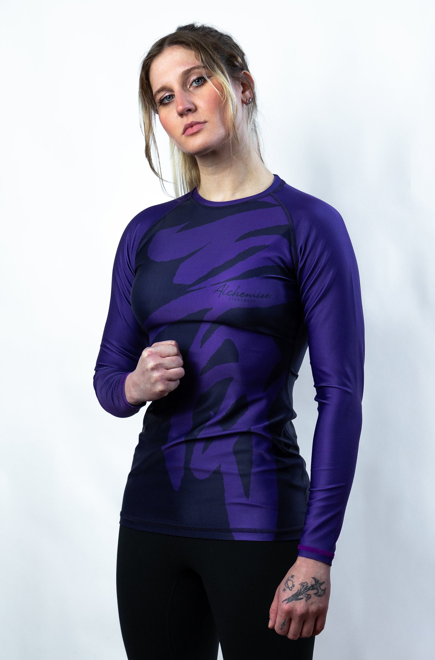 Long Sleeve Purple Ranked Rash Guard for Women's Jiu Jitsu Grappling Combat Sport