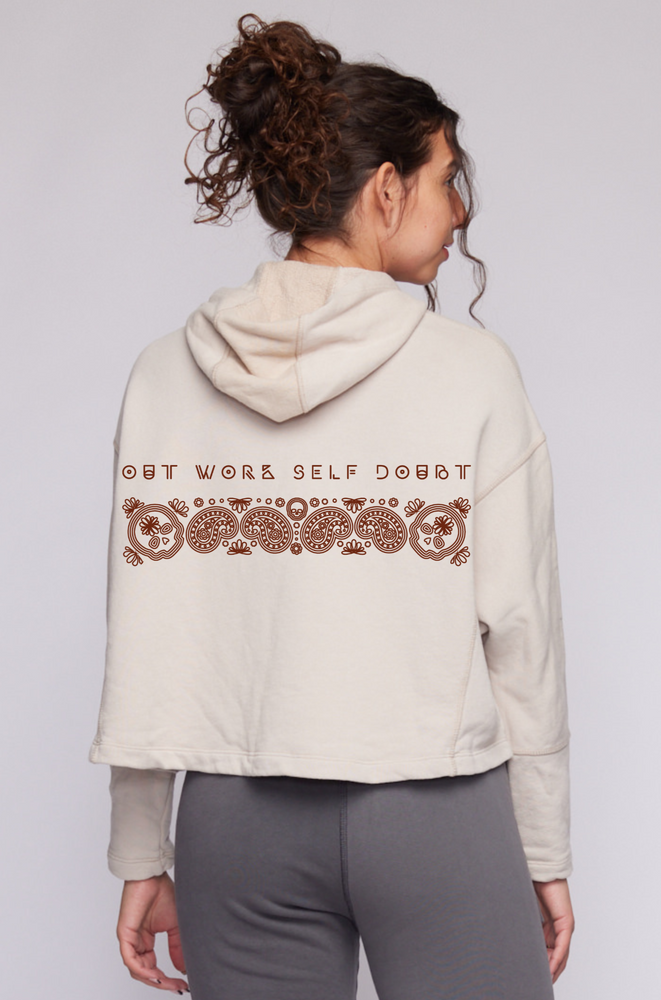 LIMITED EDITION: Out Work Your Self Doubt French Terry Drop Shoulder Cropped Hoodie - Camel