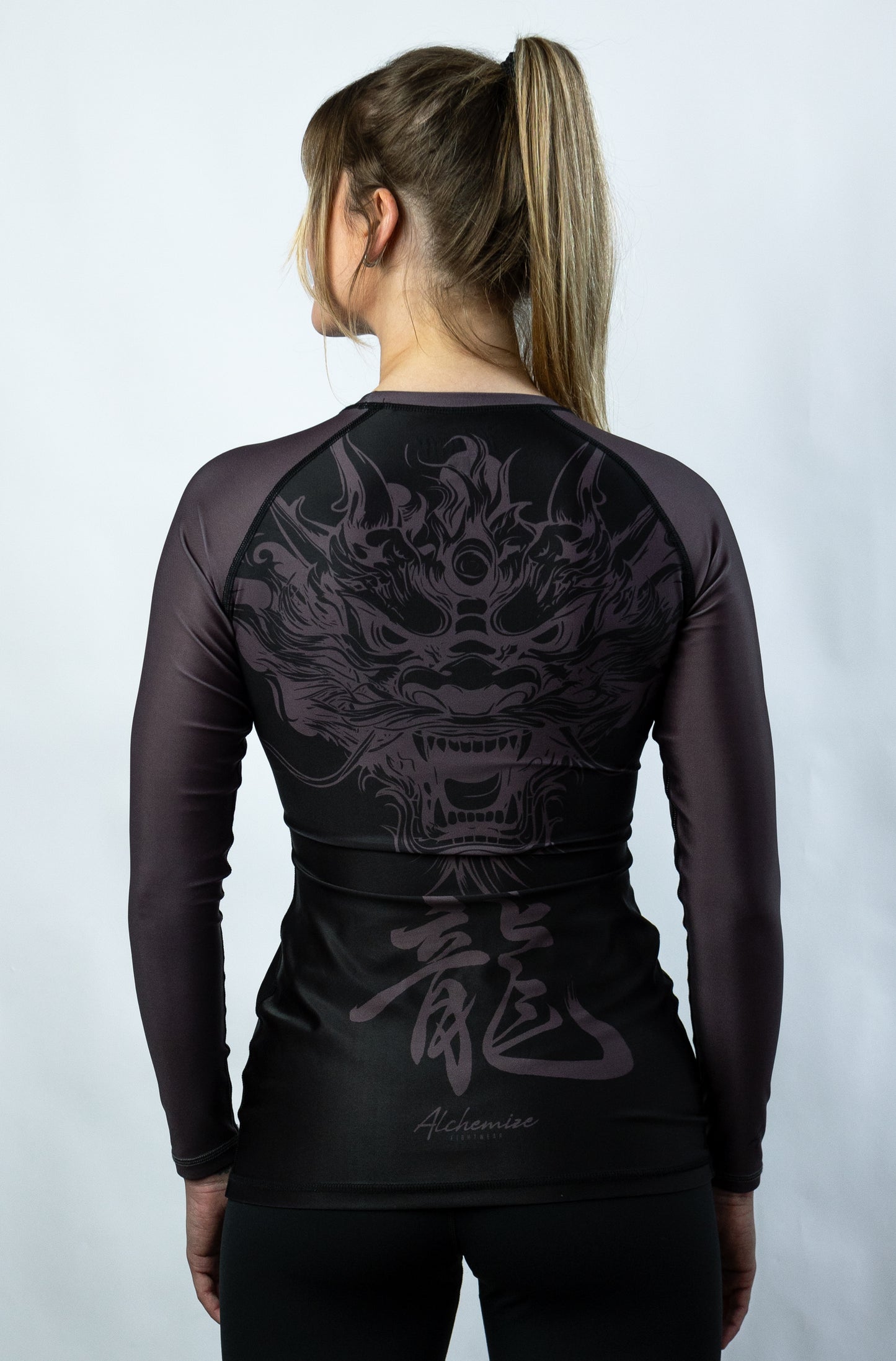 Women's black belt ranked rash guard for jiu jitsu grappling combat 